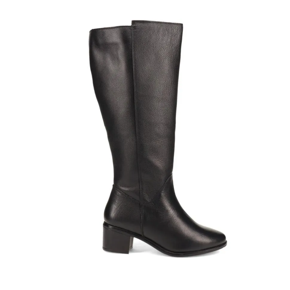 Wide-Fit Leather Long Boots - Black