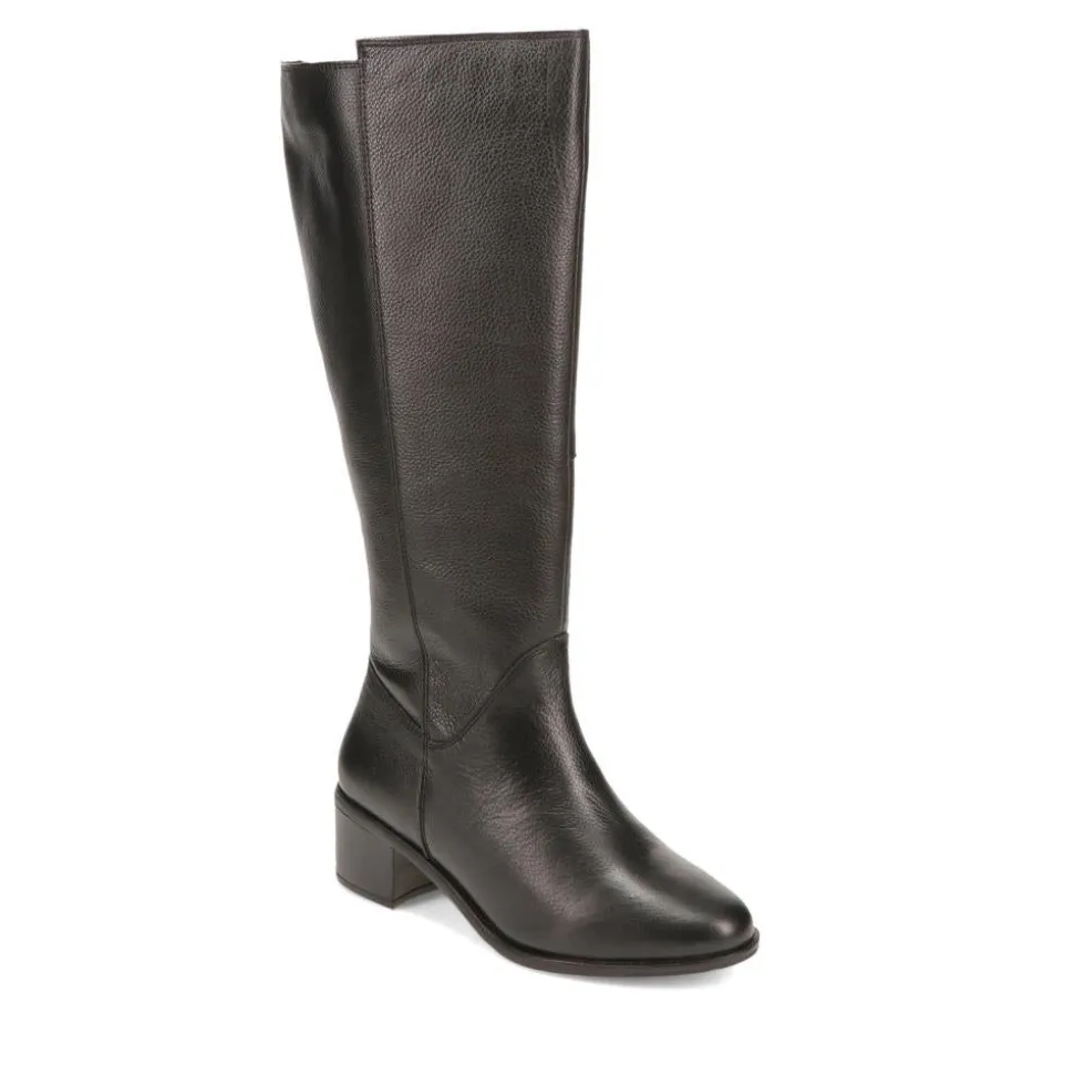 Wide-Fit Leather Long Boots - Black
