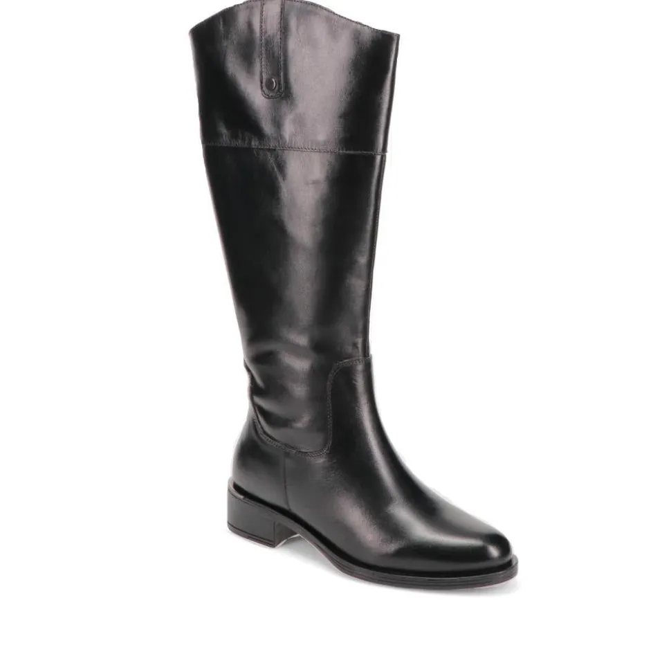 Wide-Fit Leather Long Boots - Black