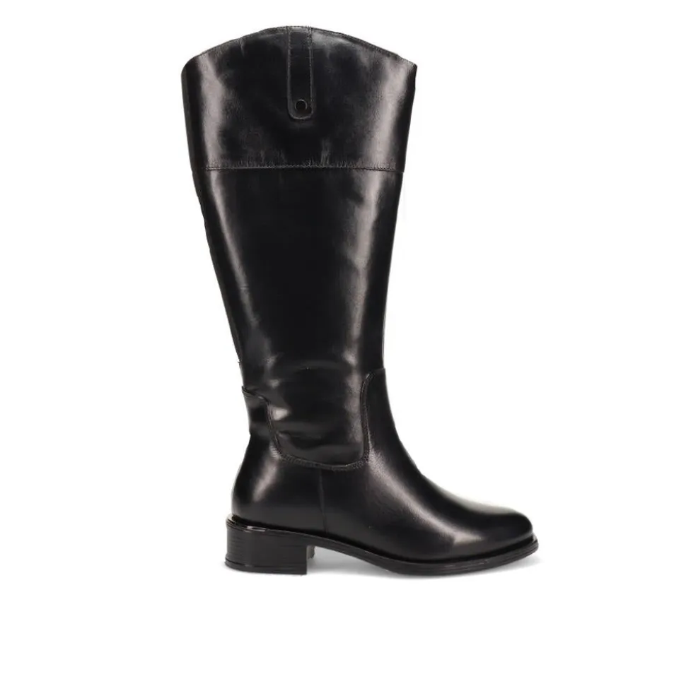 Wide-Fit Leather Long Boots - Black