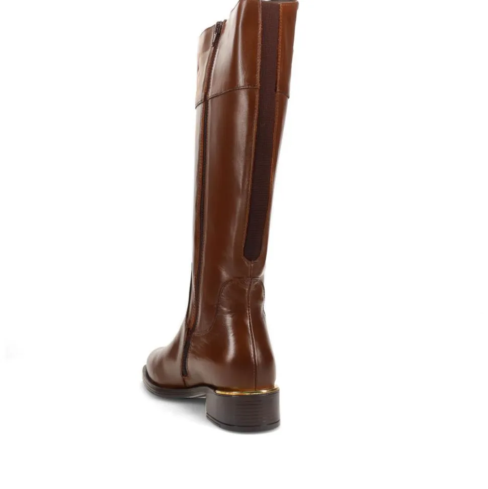 Wide-Fit Leather Long Boots - Tan