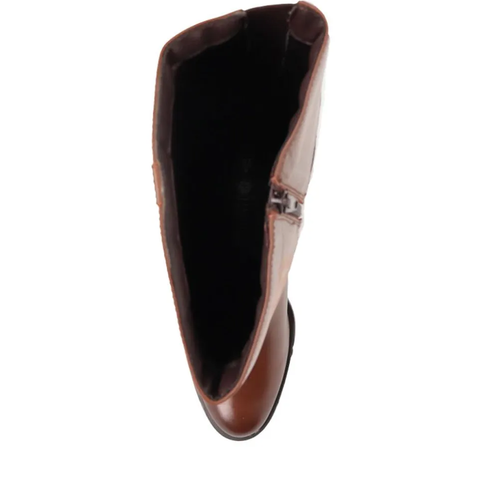 Wide-Fit Leather Long Boots - Tan