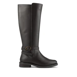 Wide Fit Leather Long Boots With Buckle Detail - Chocolate