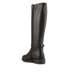 Wide Fit Leather Long Boots With Buckle Detail - Chocolate