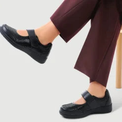 Wide Fit Leather Mary Janes - Black
