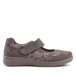 Wide Fit Leather Mary Janes - Taupe Multi