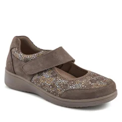 Wide Fit Leather Mary Janes - Taupe Multi