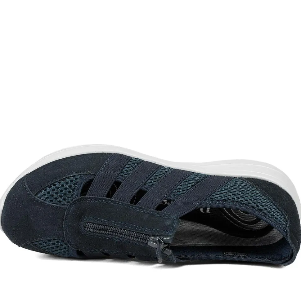 Wide Fit Leather Memory Foam Trainers - Navy