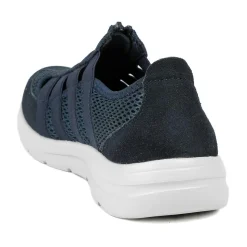 Wide Fit Leather Memory Foam Trainers - Navy