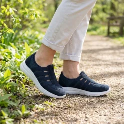 Wide Fit Leather Memory Foam Trainers - Navy