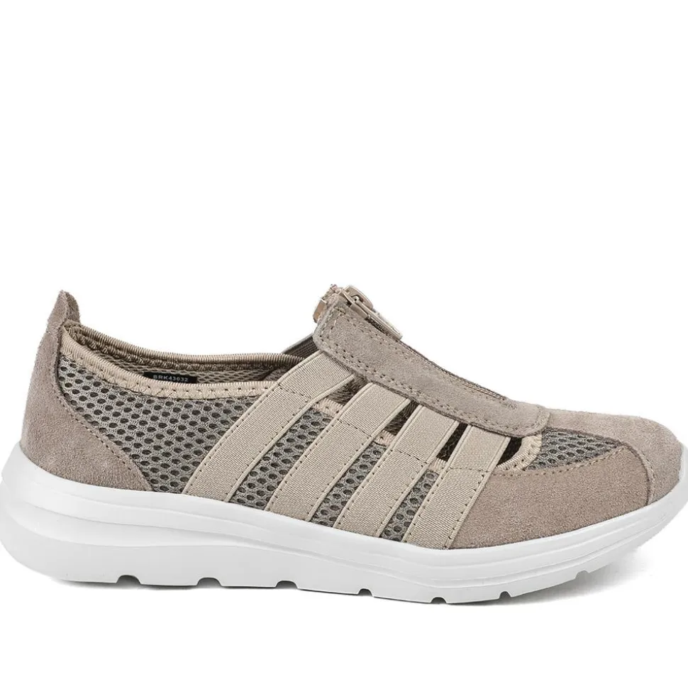 Wide Fit Leather Memory Foam Trainers - Taupe