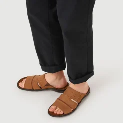 Wide-Fit Leather Mule Sandals - Brown