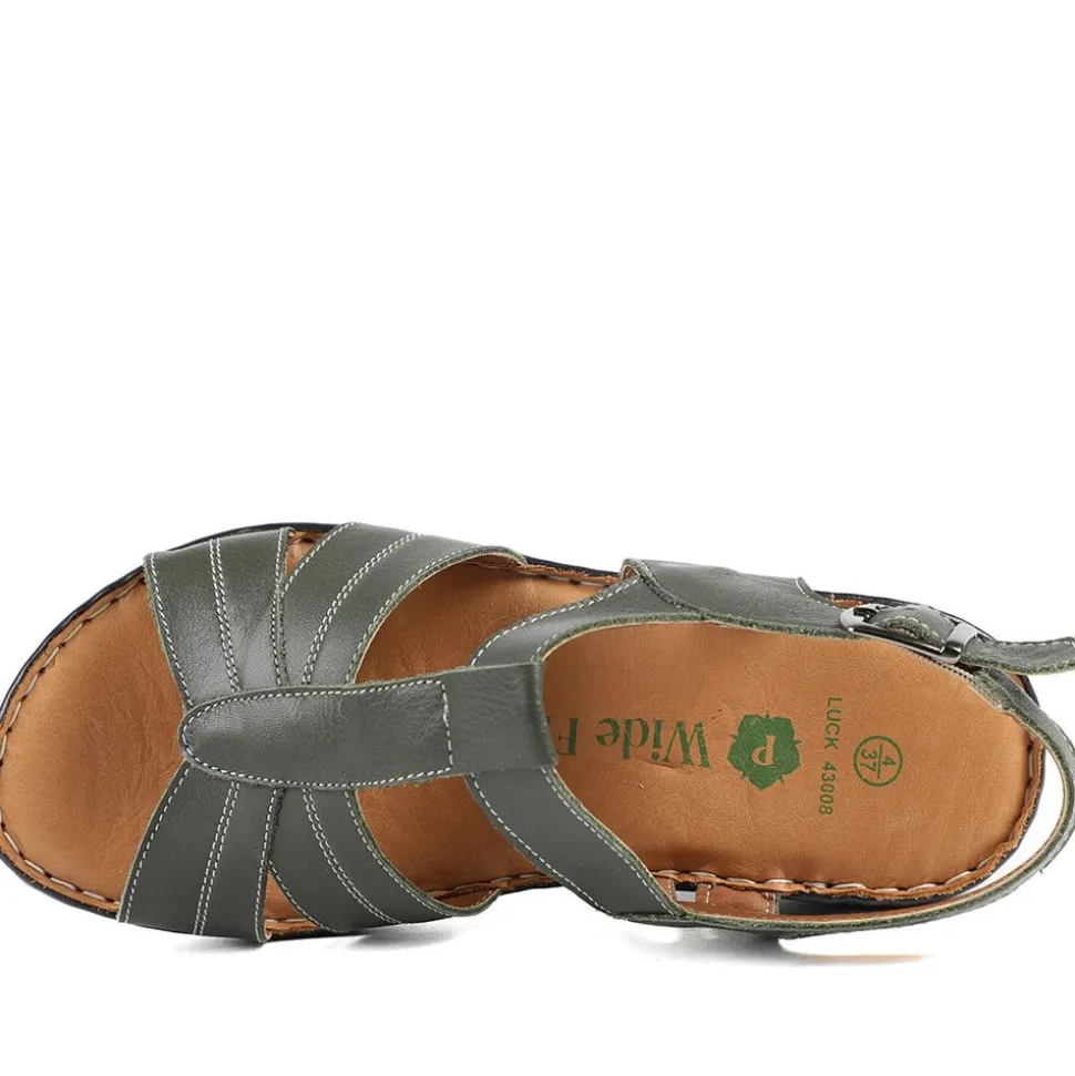 Wide Fit Leather Slingback Sandals - Khaki