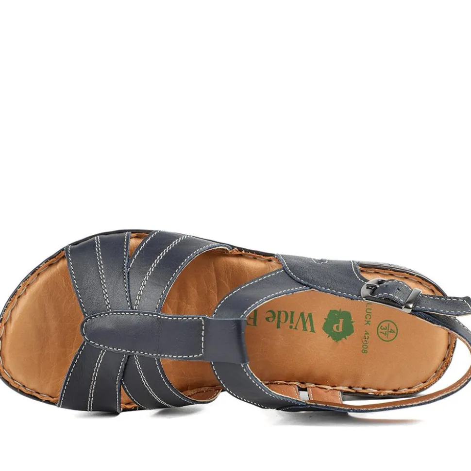 Wide Fit Leather Slingback Sandals - Navy