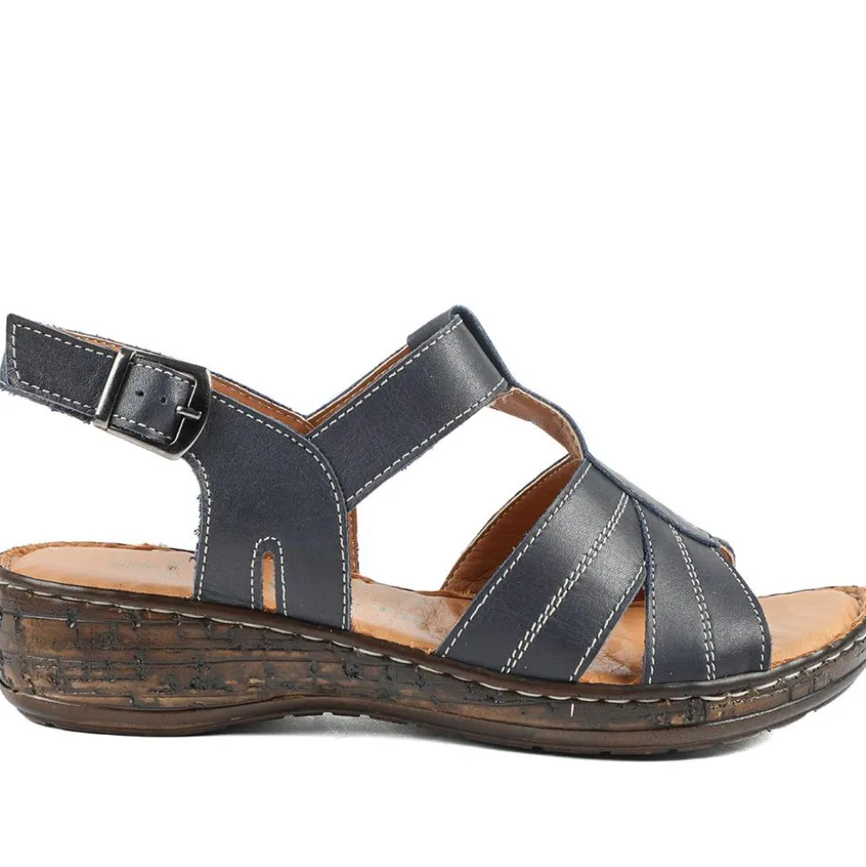 Wide Fit Leather Slingback Sandals - Navy