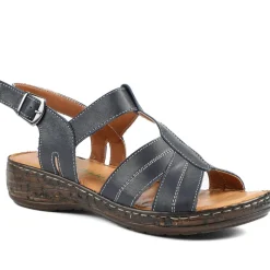 Wide Fit Leather Slingback Sandals - Navy