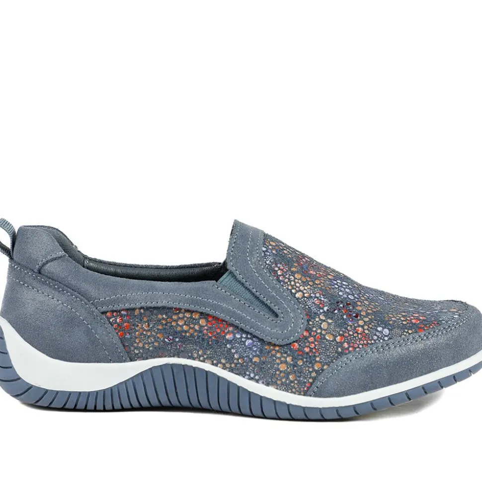 Wide Fit Leather Slip On Comfort Trainers - Blue Multi