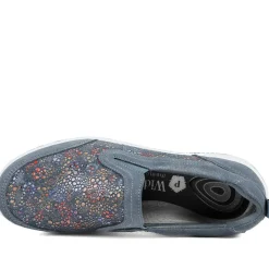 Wide Fit Leather Slip On Comfort Trainers - Blue Multi
