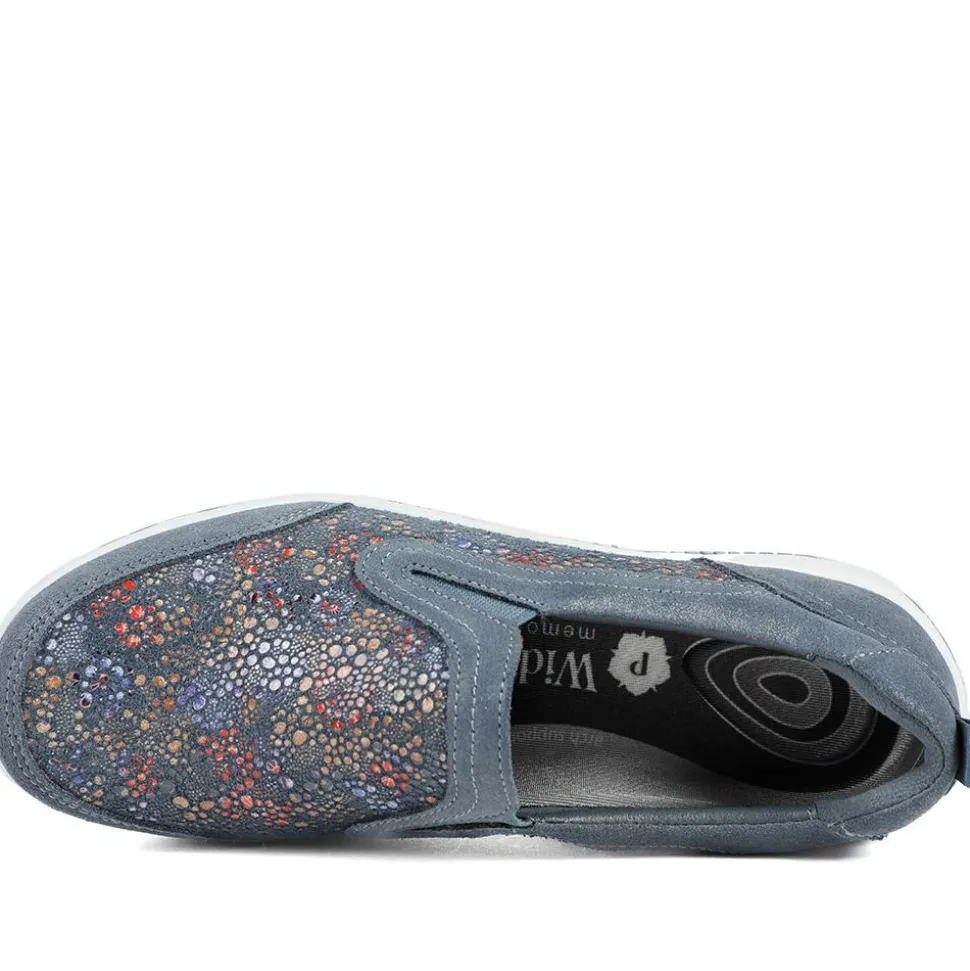 Wide Fit Leather Slip On Comfort Trainers - Blue Multi