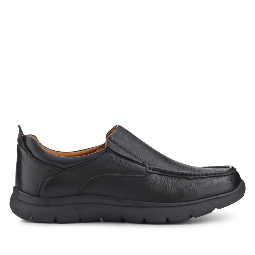Wide Fit Leather Slip-On Shoes - Black