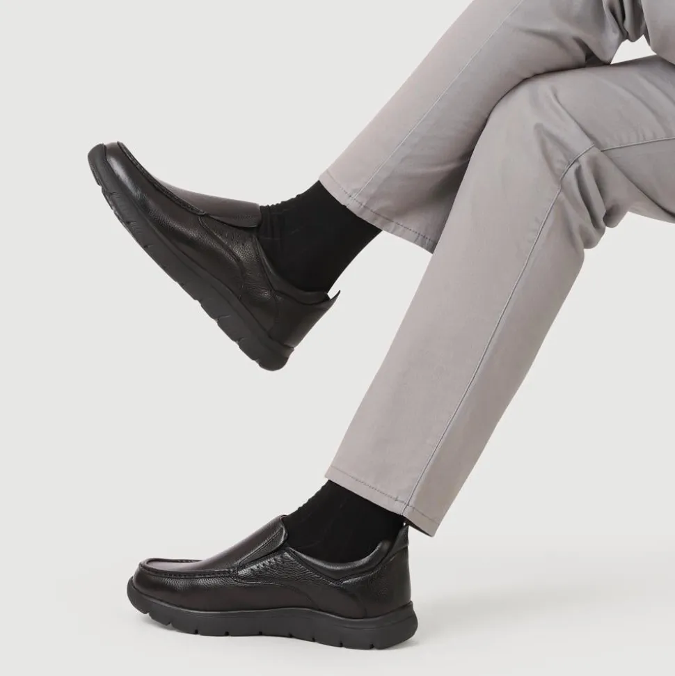 Wide Fit Leather Slip-On Shoes - Black