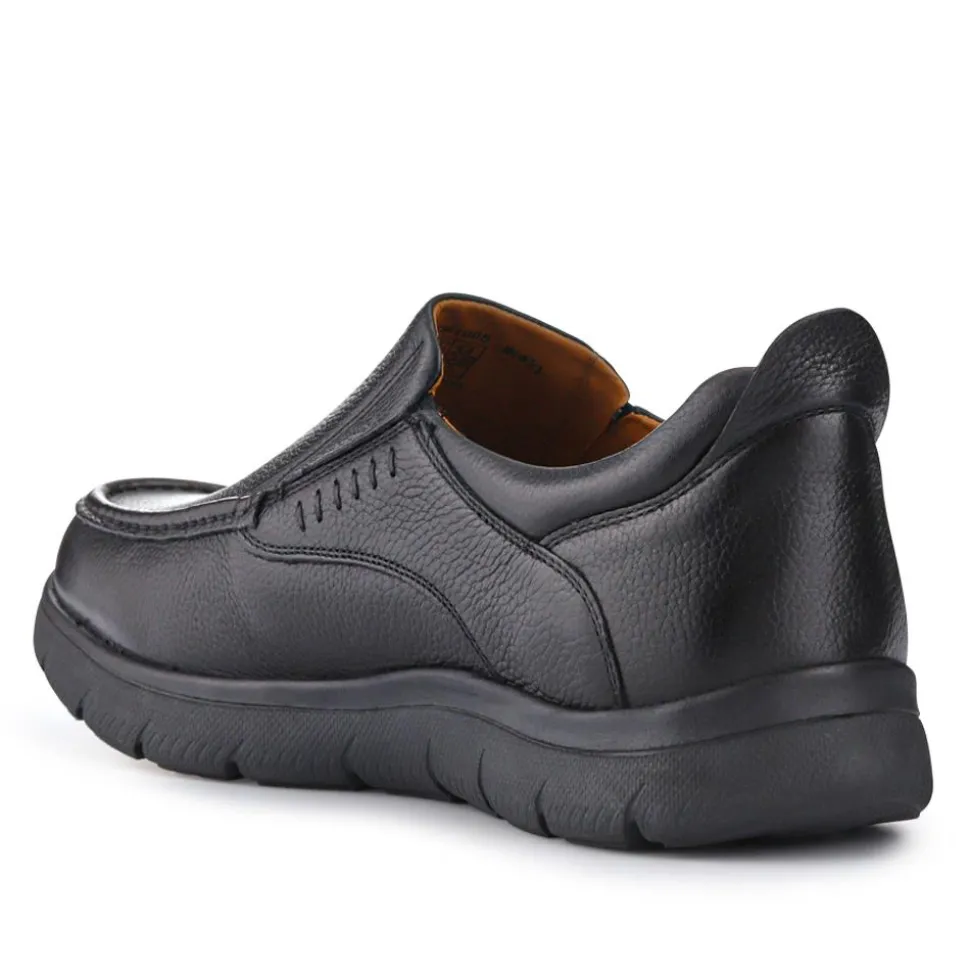 Wide Fit Leather Slip-On Shoes - Black