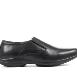 Wide Fit Leather Slip On Shoes - Black