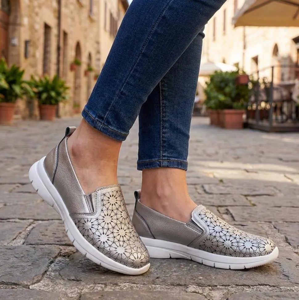 Wide Fit Leather Slip-On Shoes - Pewter