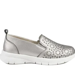 Wide Fit Leather Slip-On Shoes - Pewter