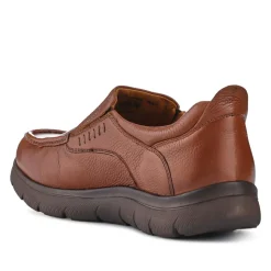 Wide Fit Leather Slip-On Shoes - Tan