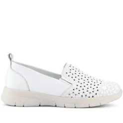 Wide Fit Leather Slip-On Shoes - White
