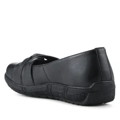 Wide Fit Leather Slip On Shoes With Ribbon Detail - Black