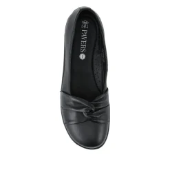 Wide Fit Leather Slip On Shoes With Ribbon Detail - Black