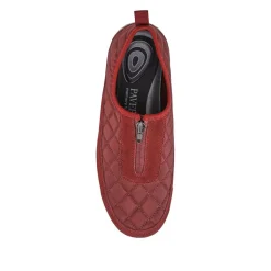 Wide Fit Leather Slip-On Shoes With Zip Fastening - Burgundy
