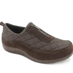 Wide Fit Leather Slip-On Shoes With Zip Fastening - Chocolate