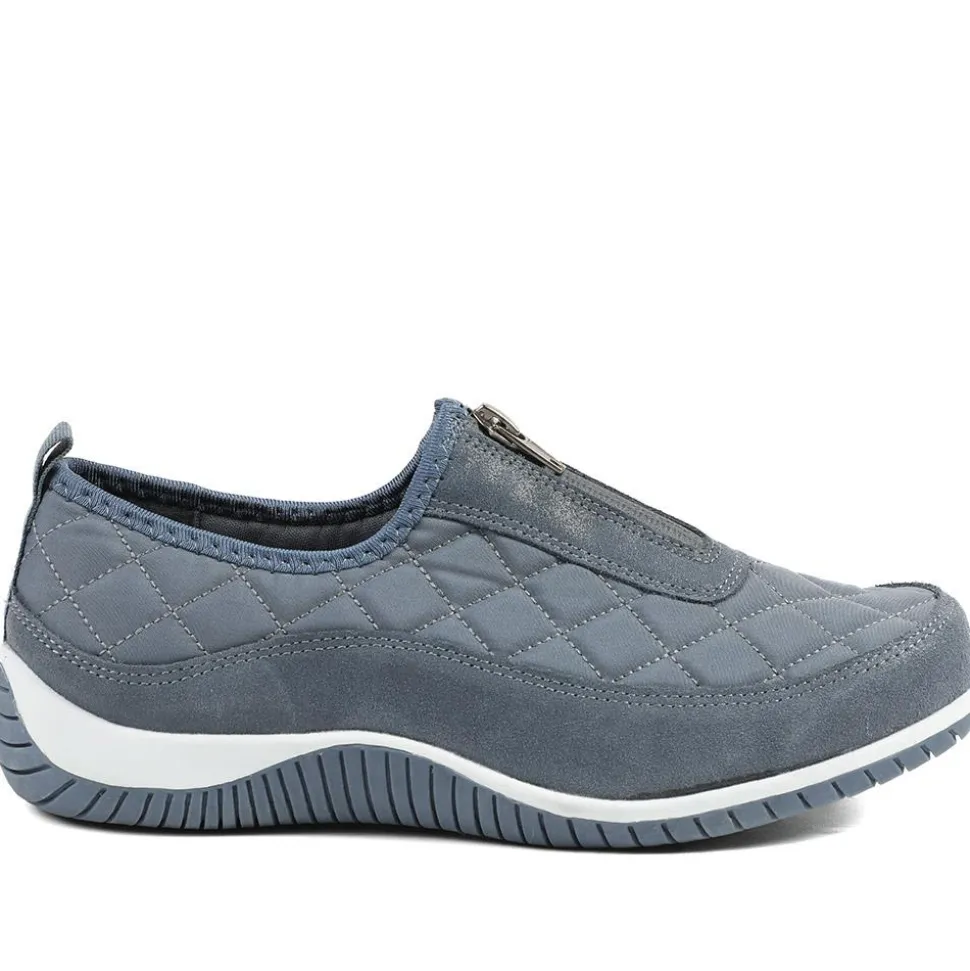 Wide Fit Leather Slip-On Shoes With Zip Fastening - Denim