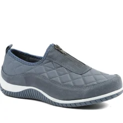 Wide Fit Leather Slip-On Shoes With Zip Fastening - Denim