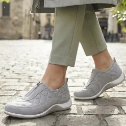 Wide Fit Leather Slip-On Shoes With Zip Fastening - Light Grey