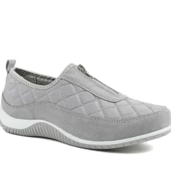 Wide Fit Leather Slip-On Shoes With Zip Fastening - Light Grey