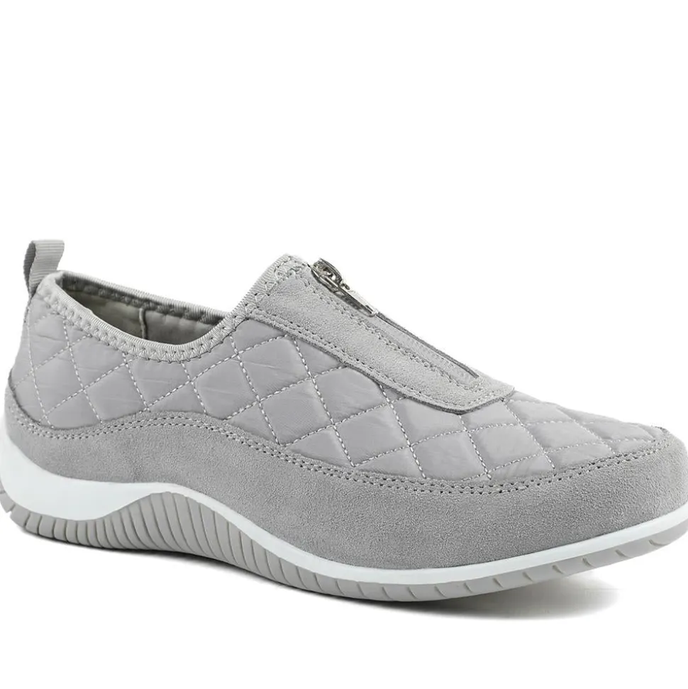 Wide Fit Leather Slip-On Shoes With Zip Fastening - Light Grey