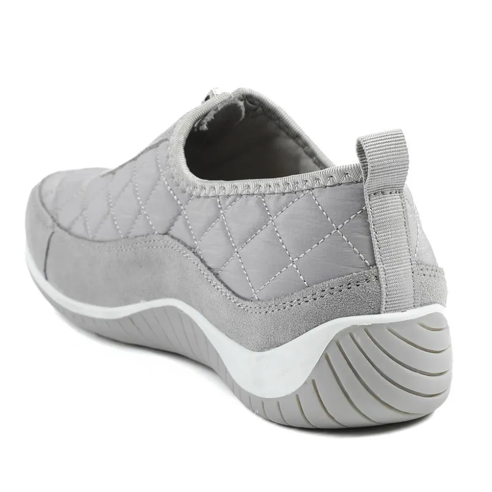 Wide Fit Leather Slip-On Shoes With Zip Fastening - Light Grey