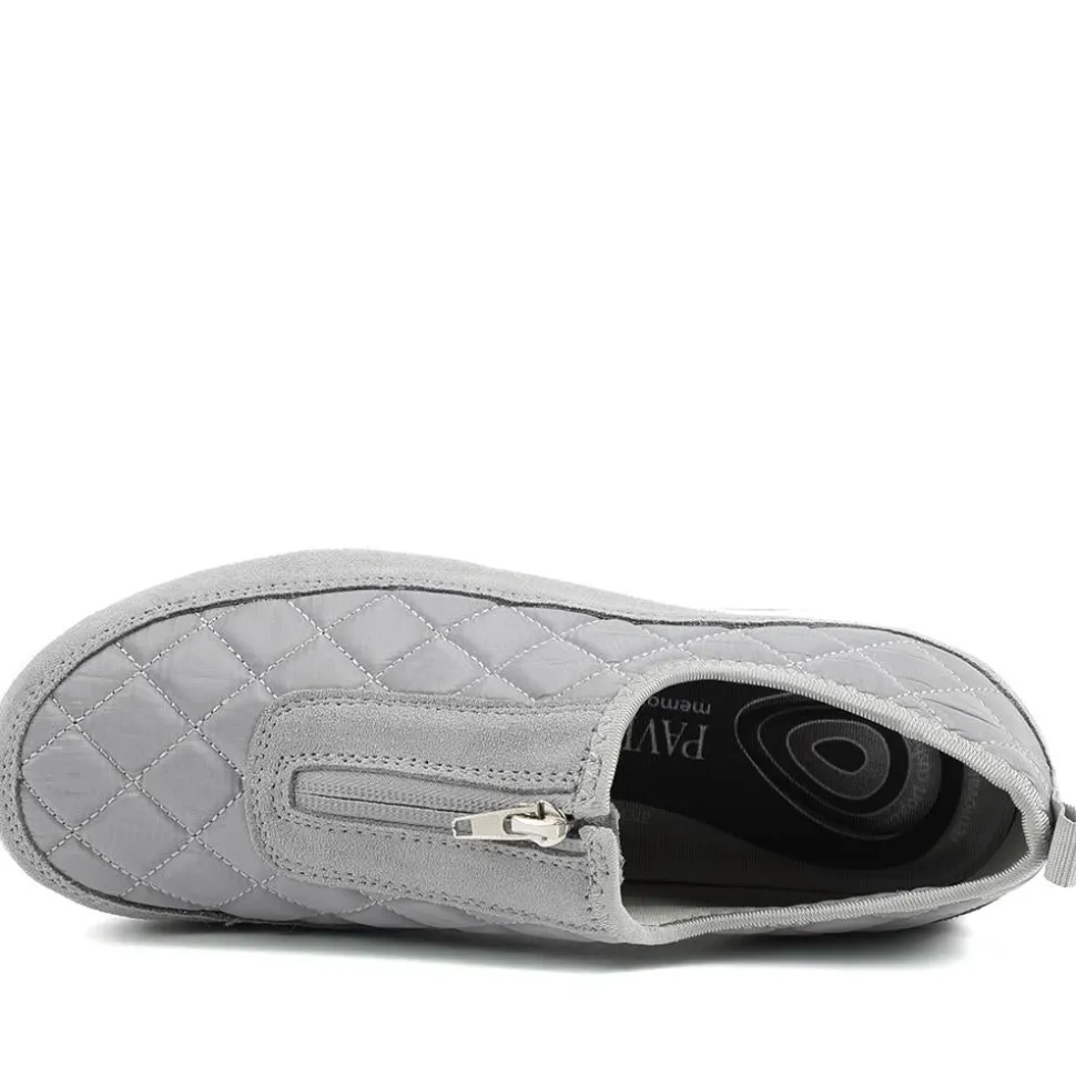 Wide Fit Leather Slip-On Shoes With Zip Fastening - Light Grey