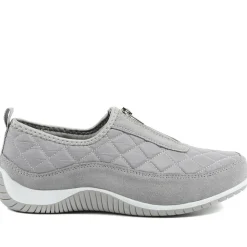 Wide Fit Leather Slip-On Shoes With Zip Fastening - Light Grey