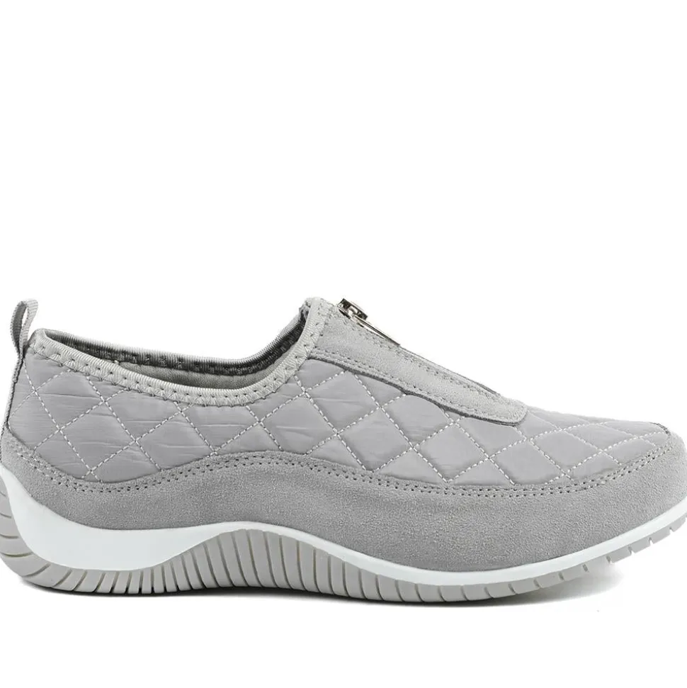 Wide Fit Leather Slip-On Shoes With Zip Fastening - Light Grey