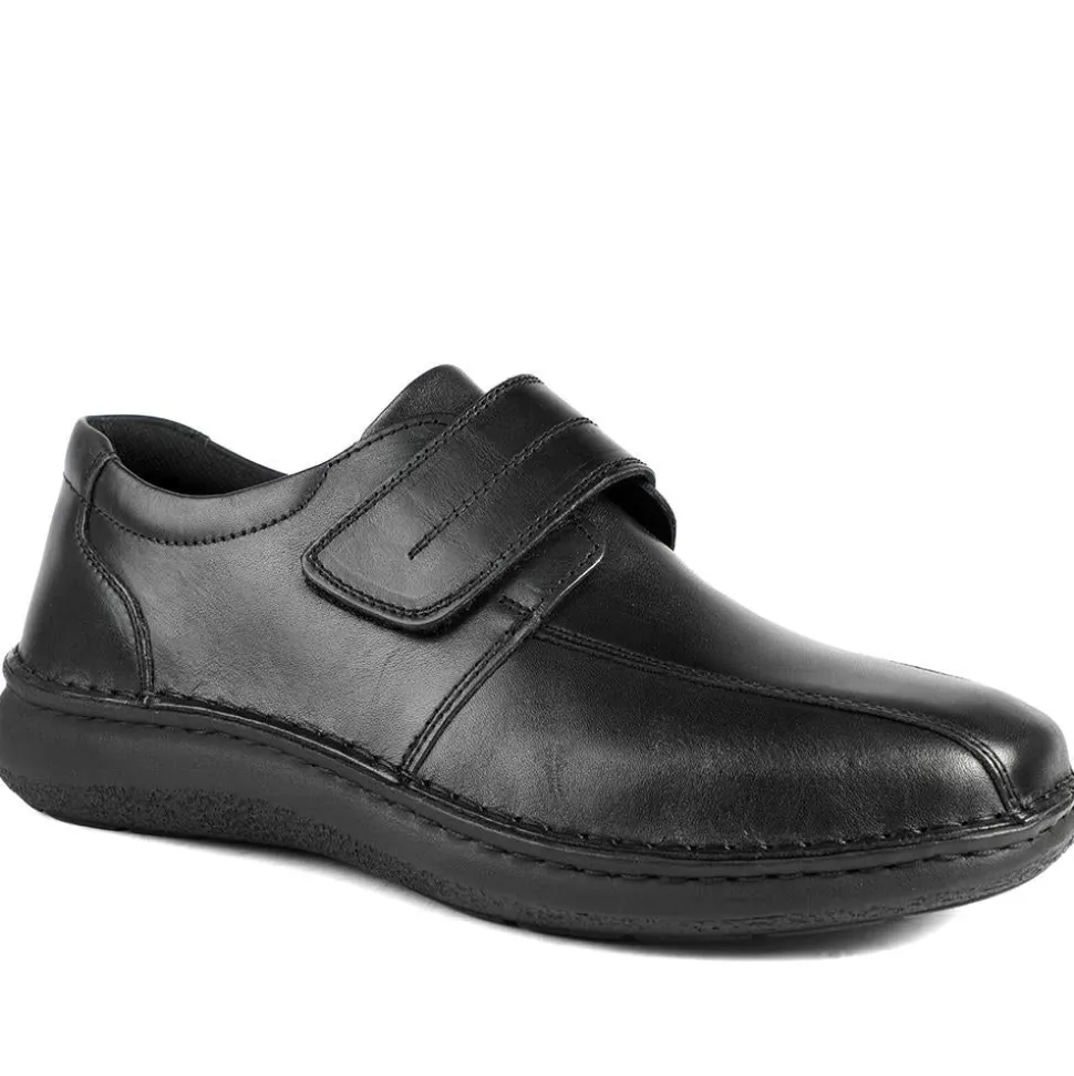 Wide Fit Leather Smart Adjustable Fit Shoes - Black