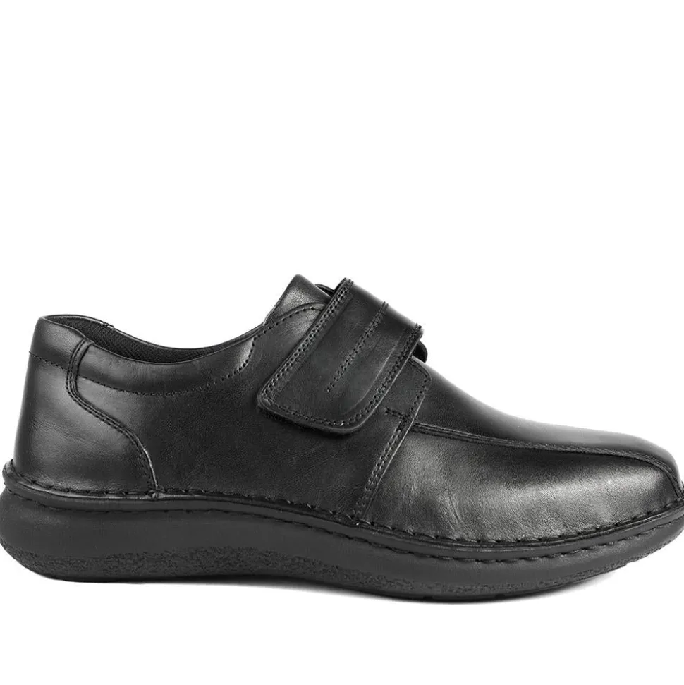 Wide Fit Leather Smart Adjustable Fit Shoes - Black