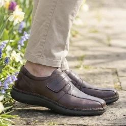 Wide Fit Leather Smart Adjustable Fit Shoes - Dark Brown
