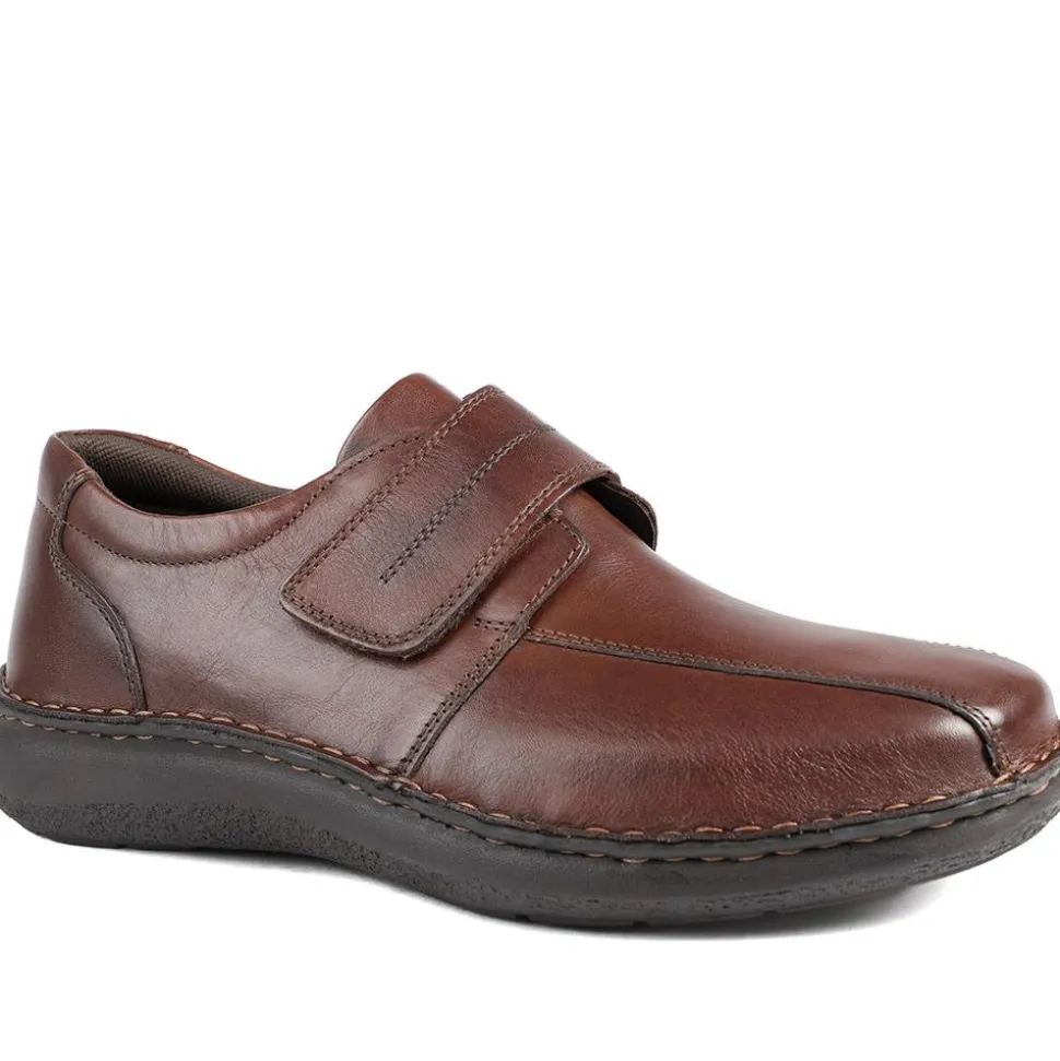 Wide Fit Leather Smart Adjustable Fit Shoes - Dark Brown