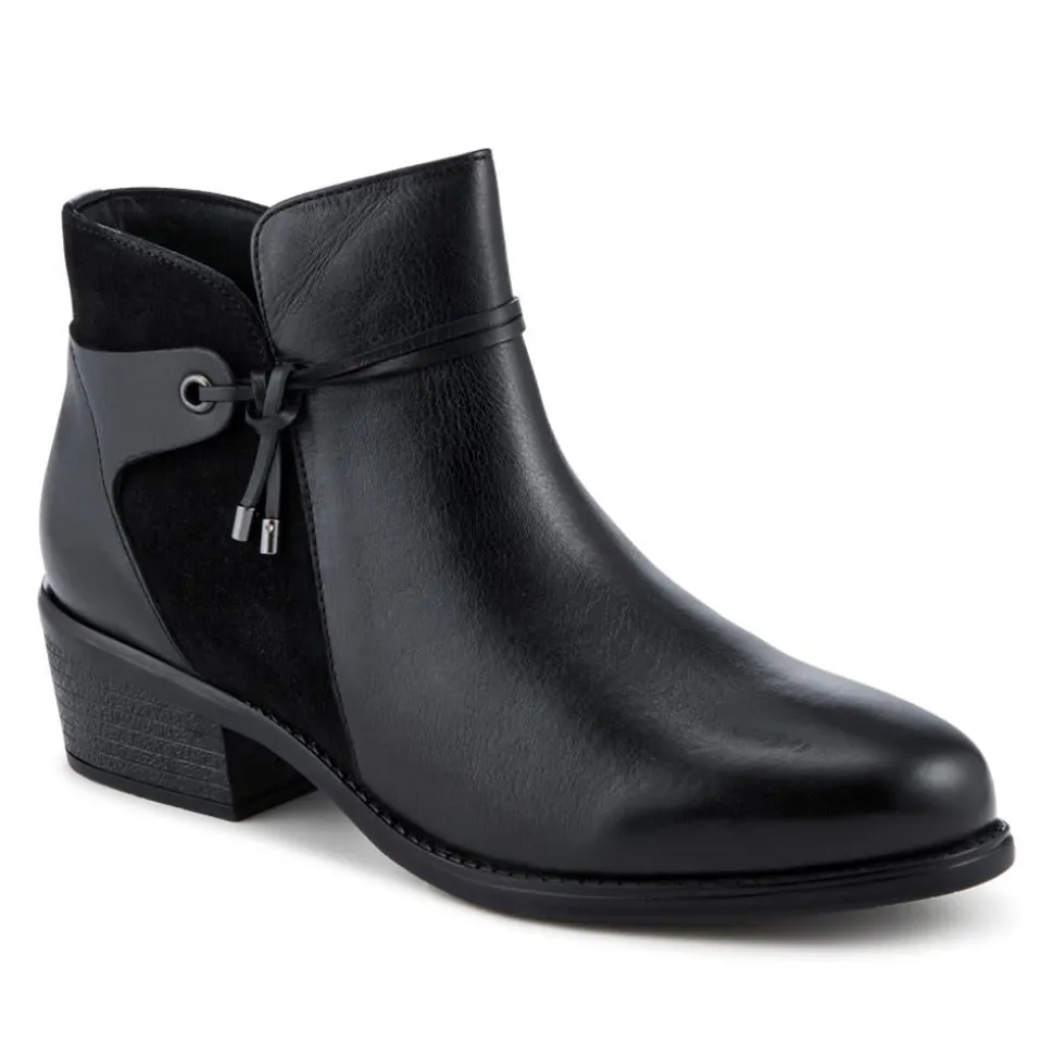 Wide Fit Leather Tasselled Block Heel Ankle Boots - Black