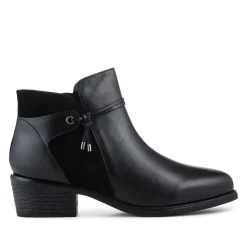 Wide Fit Leather Tasselled Block Heel Ankle Boots - Black